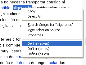 Right-clicking to define a highlighted word