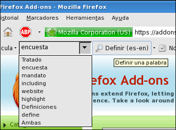 Searching for definitions in the toolbar
